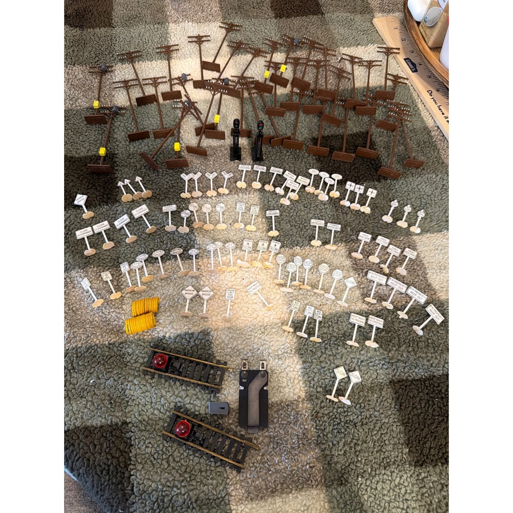 Vintage Model Railroad Scenery Lot Telephone Poles Signs Signals HO Scale